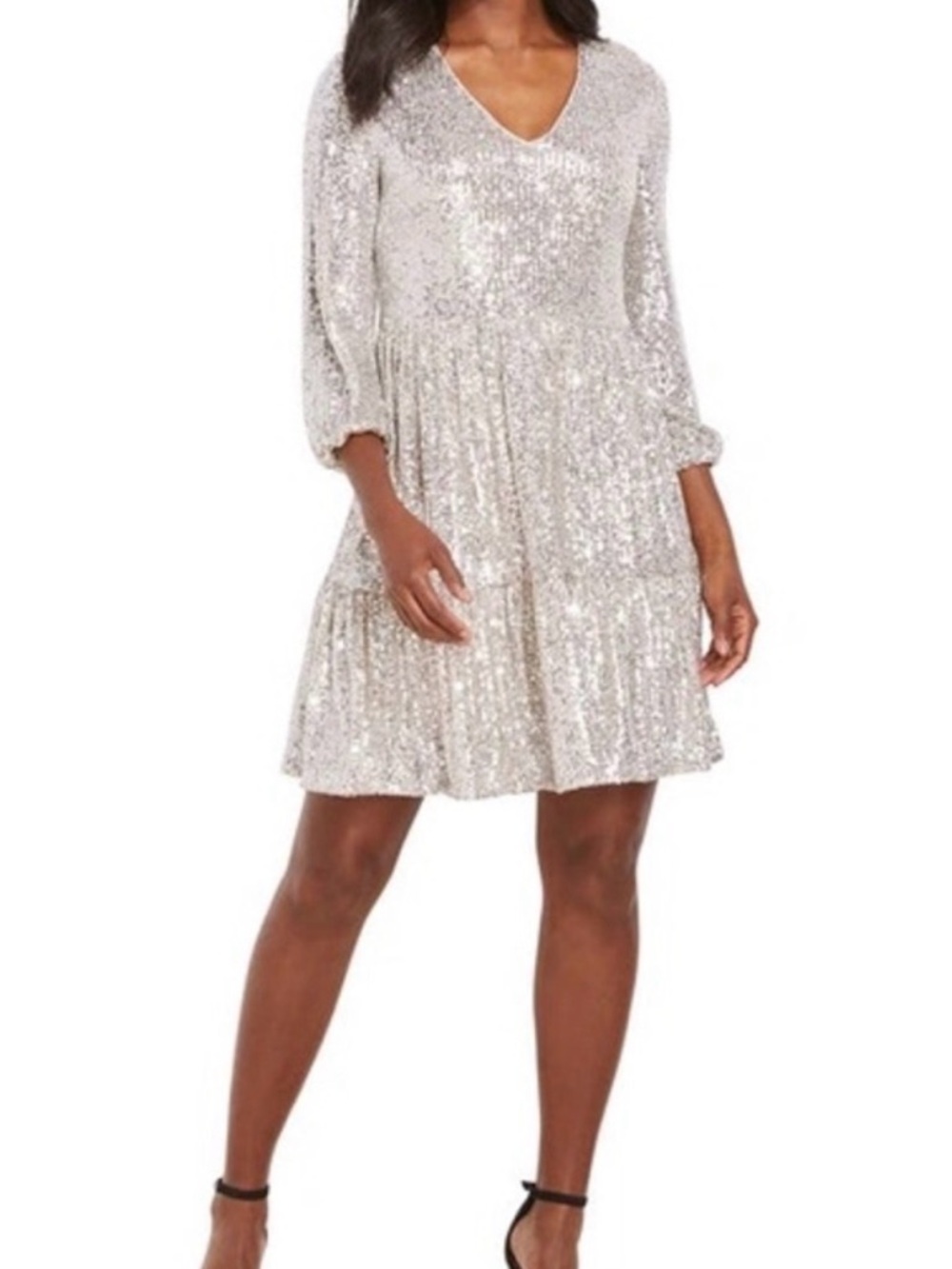 Vineyard Vines Silver Sequin V-Neck Mini Dress